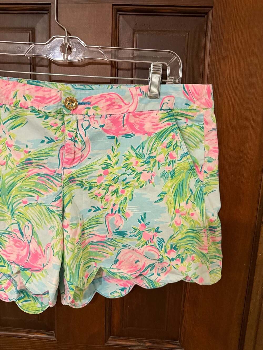 Lilly Pulitzer Flamingo Print Scalloped Hem Shorts Size 12 - Picture 4 of 7